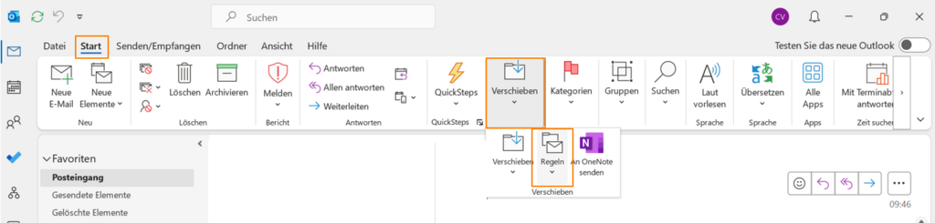 Organisieren mit Regeln Schritt 1