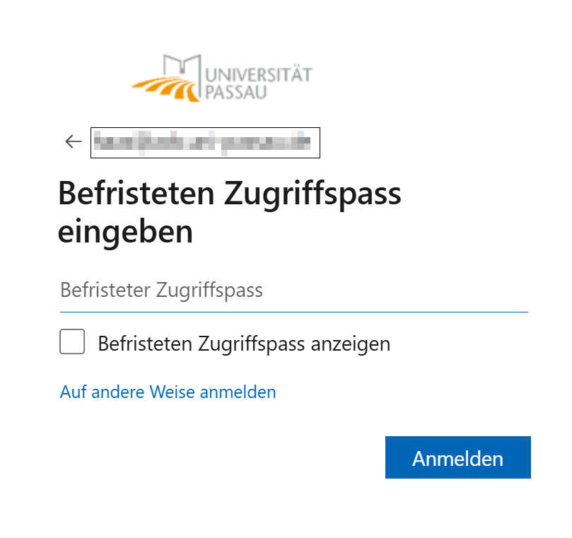 Bild Befristen Zugriffspass eingeben