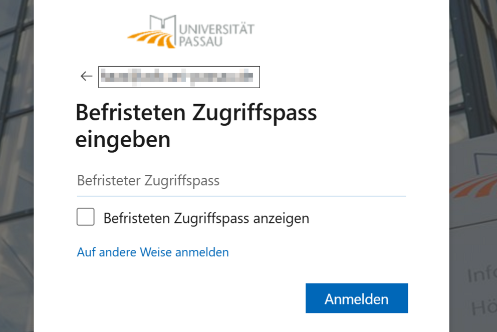 Bild Befristen Zugriffspass eingeben
