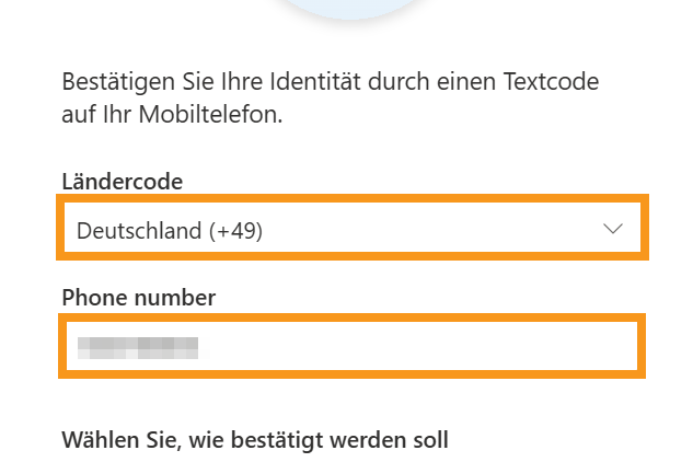 Anmeldemaske Telefonnummer eingeben