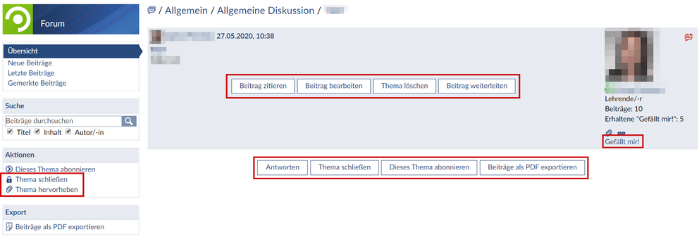 Aktionen im Forum