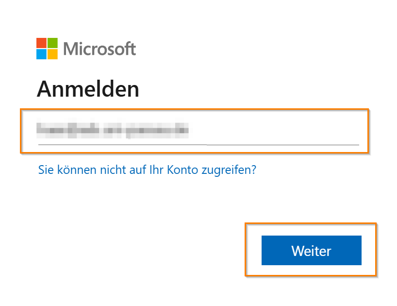 Microsoft Benutzernamen eingeben