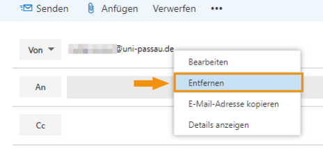 Standard Absender E-Mail-Adresse entfernen