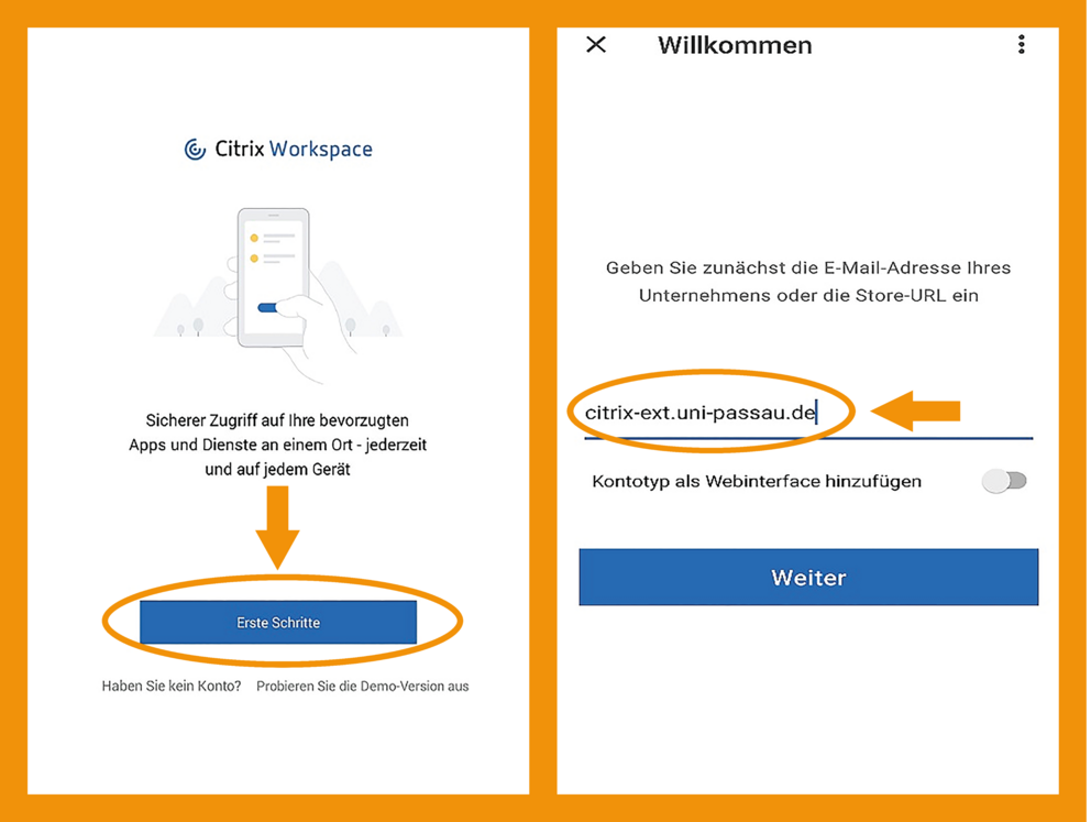 iOS Citrix Workspace App Schritt 2