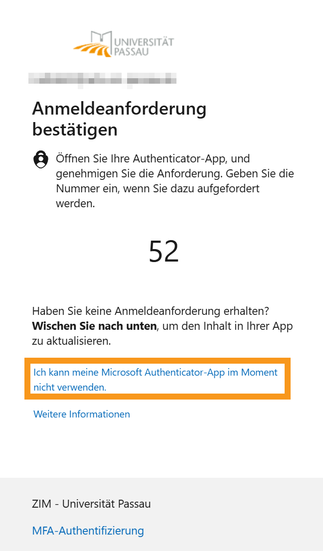 Alternative Anmeldung w&auml;hlen