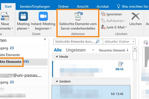Gel&ouml;schte Elemente vom Server wiederherstellen