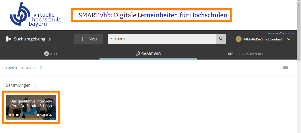 Suchergebnisse werden im vhb Repositorium angezeigt und k&ouml;nnen dort angesehen werden