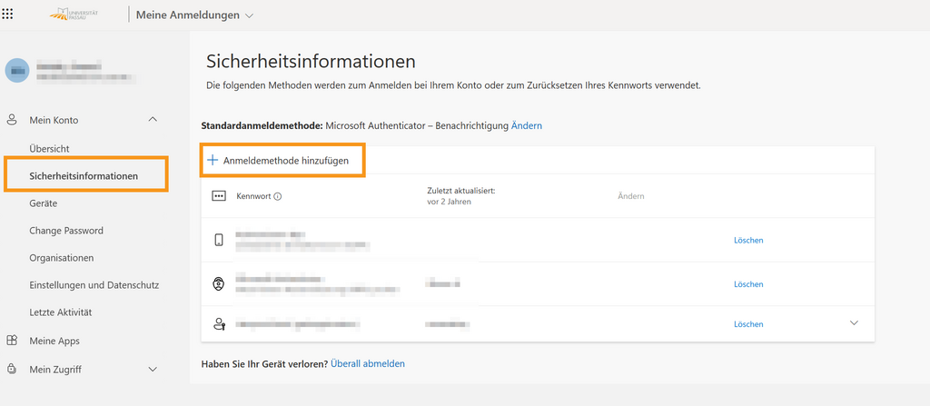 [Translate to Englisch:] Bild Microsoft Konto Anmeldemethode hinzuf&uuml;gen