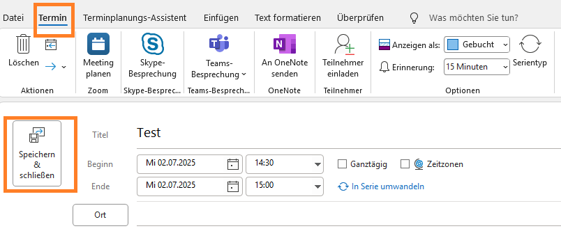 Kalender - Termin Speichern
