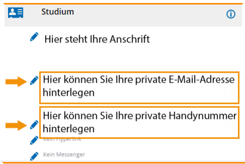 Angabe Ihrer privaten E-Mail-Adresse und Handynummer