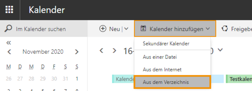 Kalender aus dem Verzeichnis hinzufügen