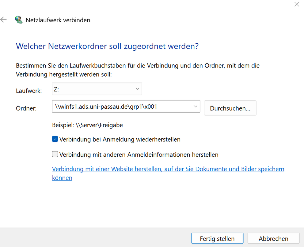 Ein Netzlaufwerk verbinden