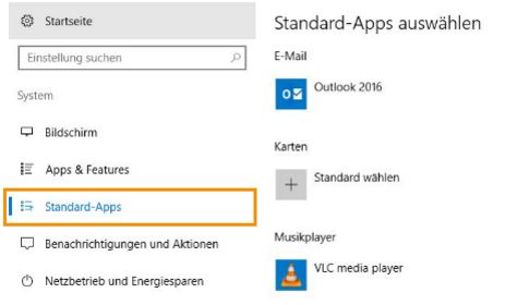 Standard-Apps aufrufen