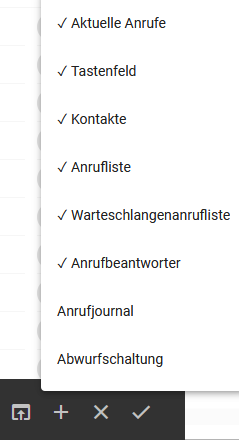 Men&uuml; zum Anpassen der Hauptseite