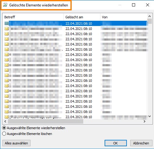 Gel&ouml;schte Elemente wiederherstellen