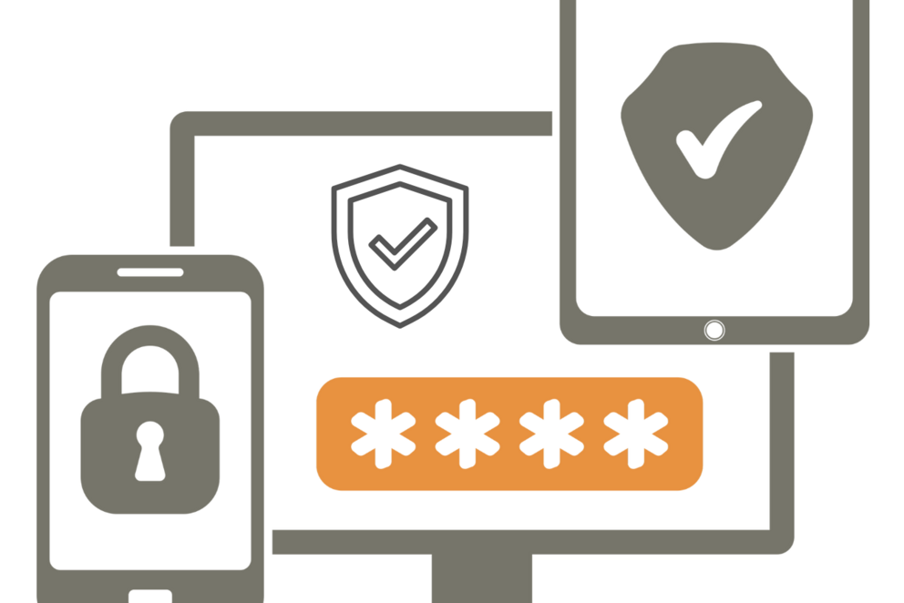 Laptop und Handy und Sicherheitsschloss