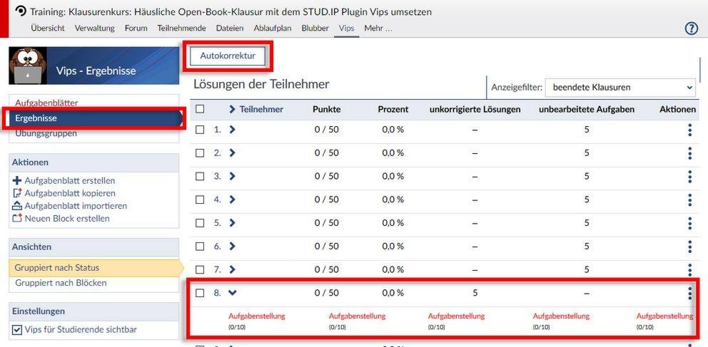 Ergebnisse auswerten