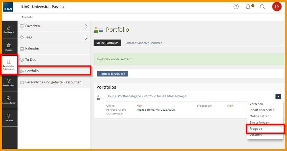 Portfolio freigeben