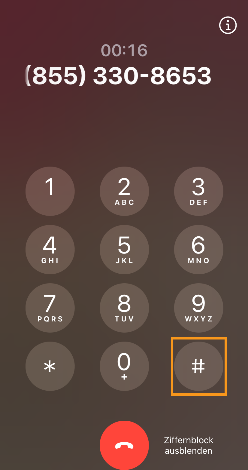 Bild Drücken der Raute Taste