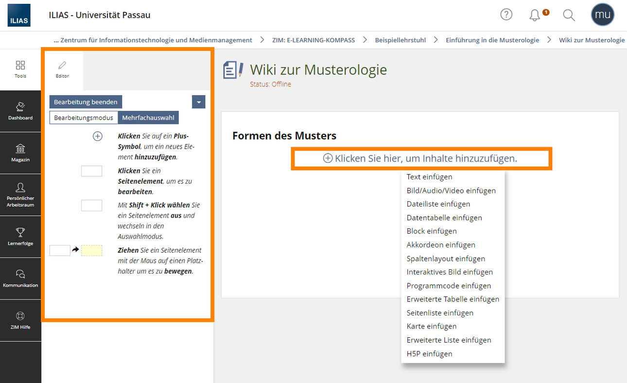 Seiten mit dem Editor gestalten
