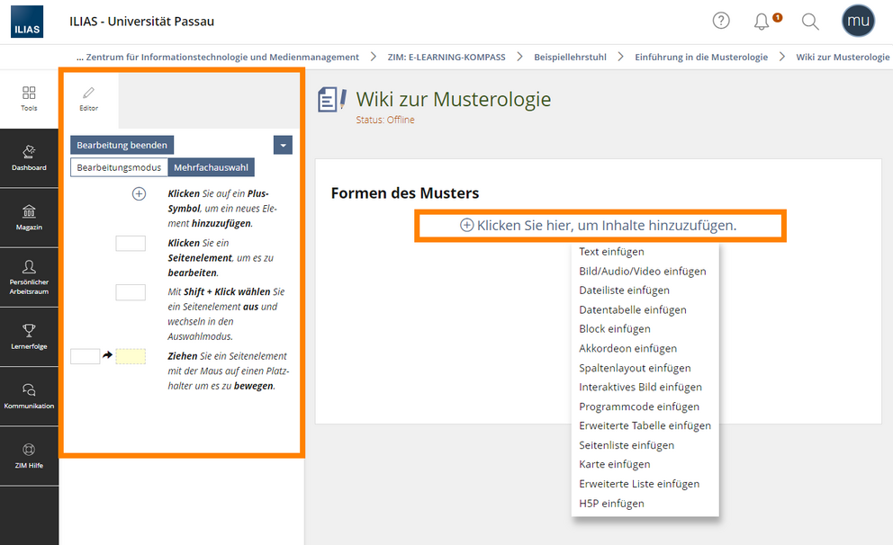 Wikiseiten mit dem Editor gestalten