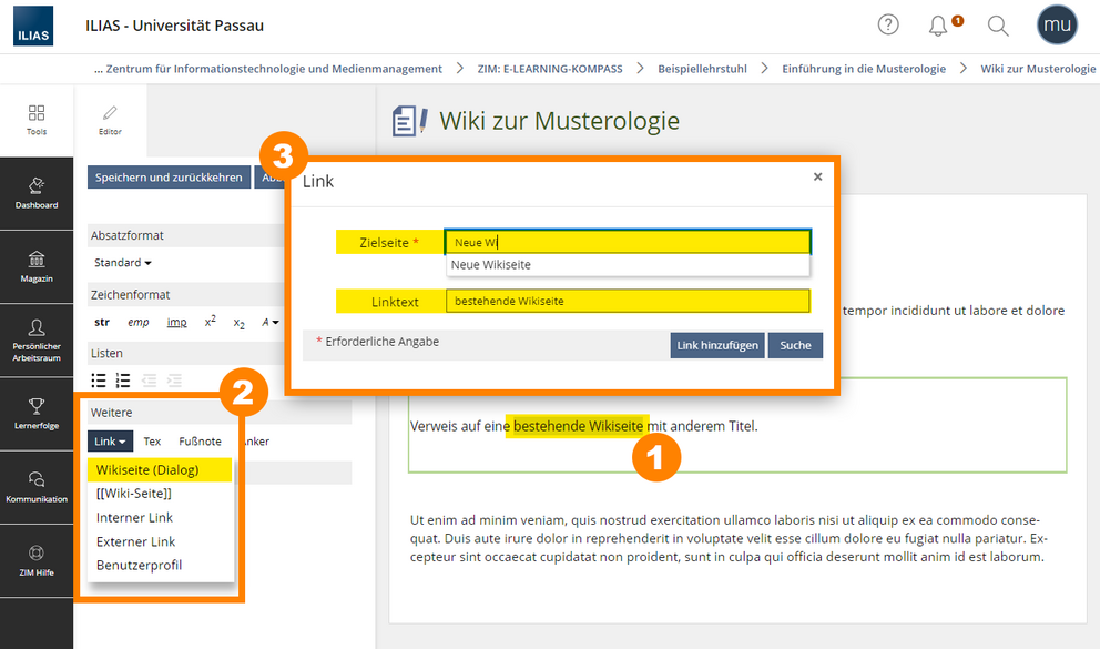 Eine bestehende Wikiseite verlinken mit Links