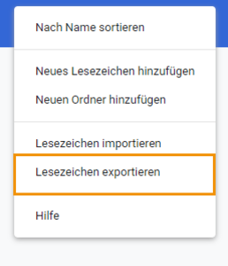 Bild: Lesezeichen exportieren wählen
