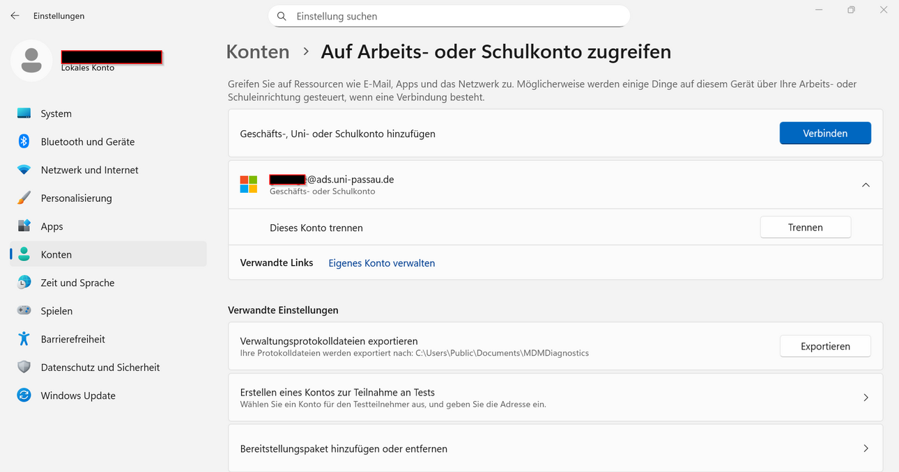 MS-Schulkonto trennen