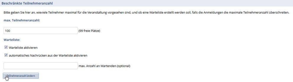 Beschränkte Teilnehmerzahl Schritt 2