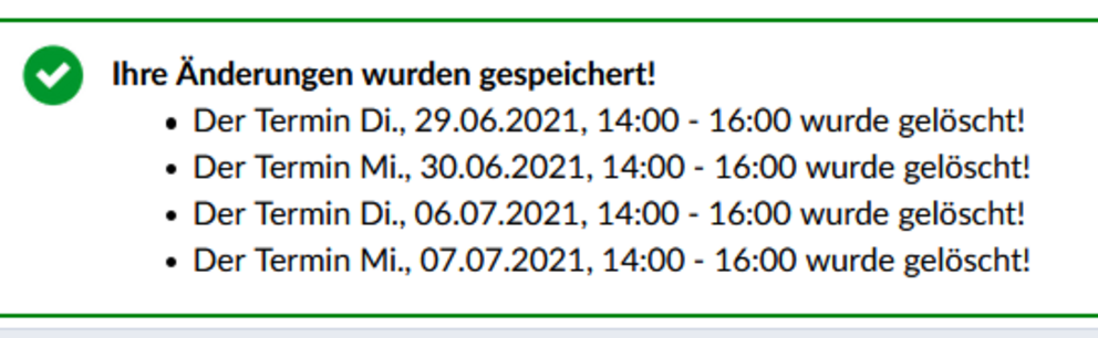 Bestätigung der Löschung des Termins