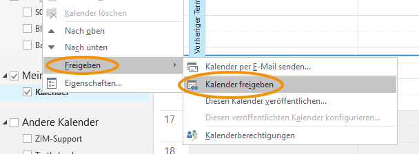 Kalender freigeben