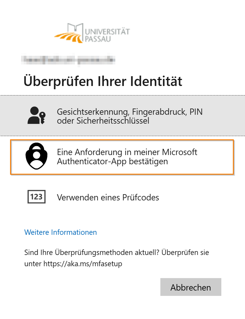 Anmelden mit Microsoft Authenticator App