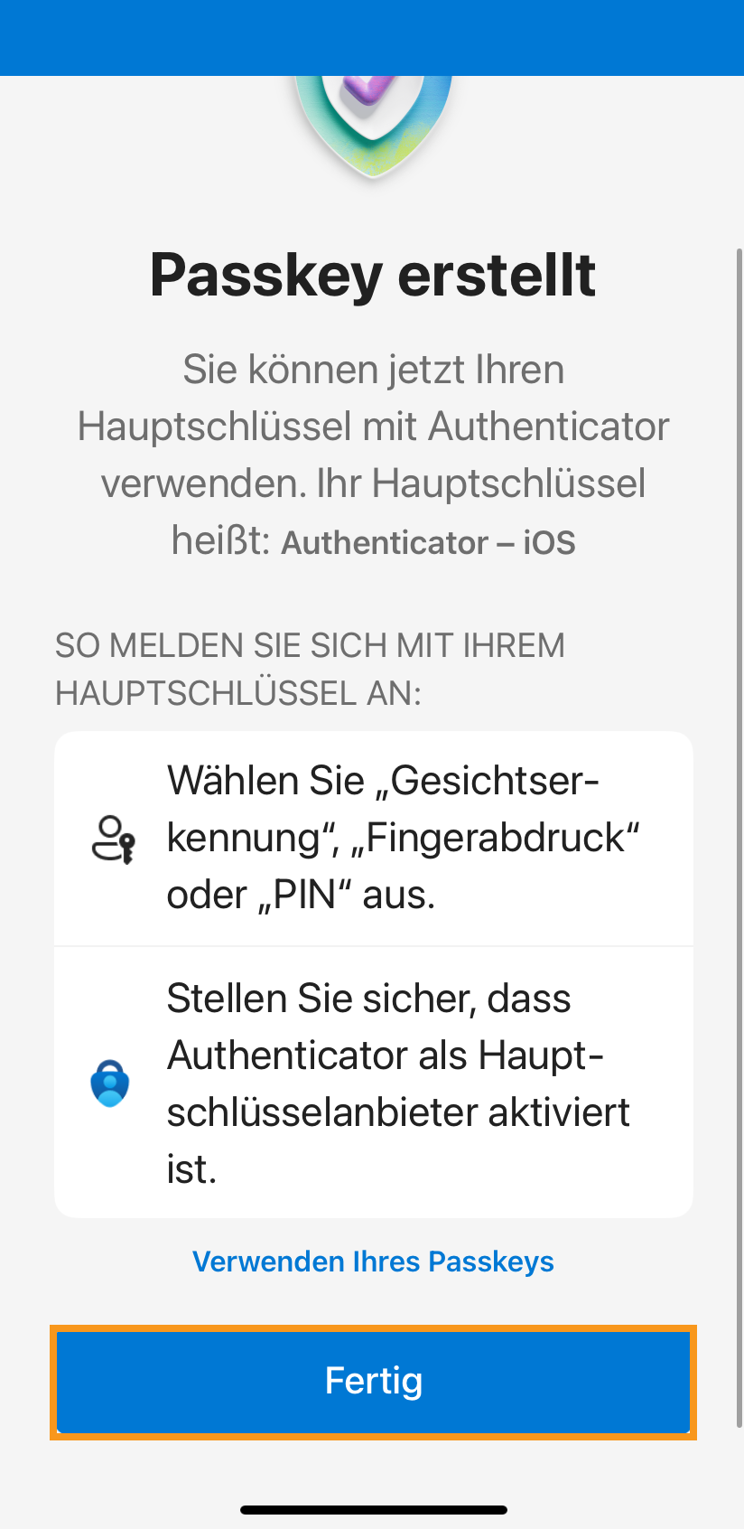 Bild Passkey erstellt