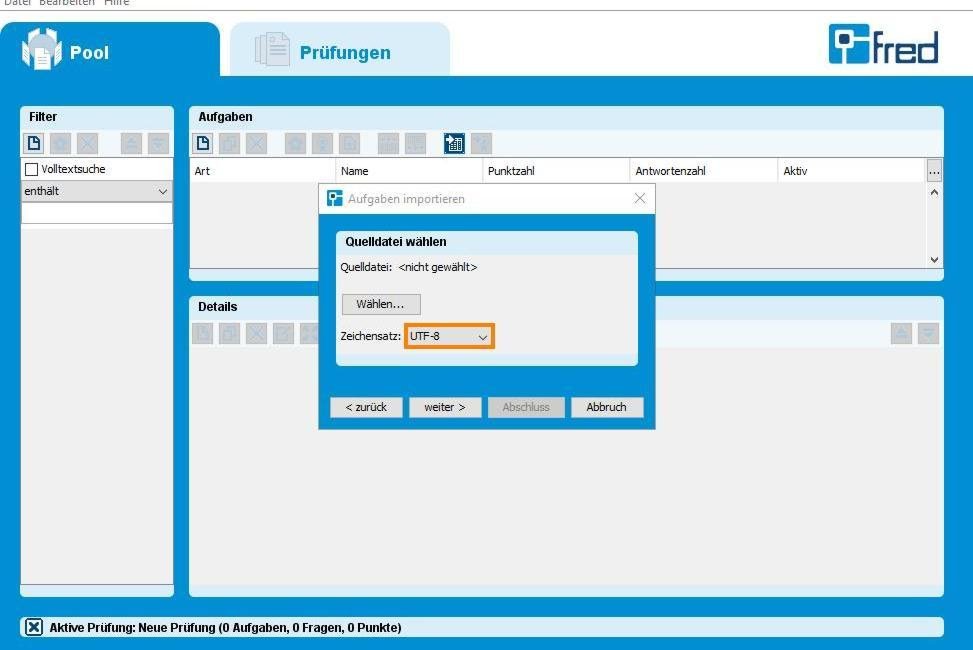 *.txt-Datei importieren und und Zeichensatz UTF-8 auswählen