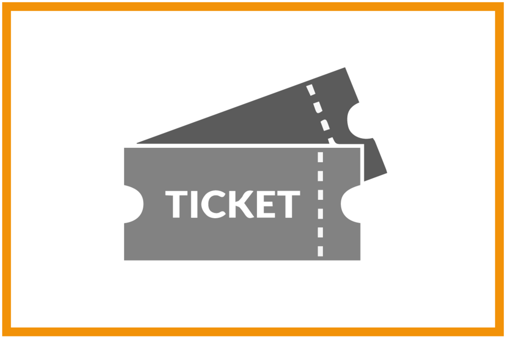 zwei graue Tickets in einem orangenen Kasten