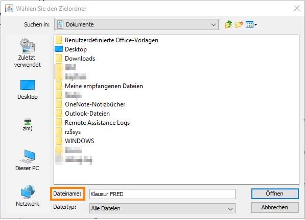 Zielordner zur Speicherung des Datenverzeichnisses ausw&auml;hlen