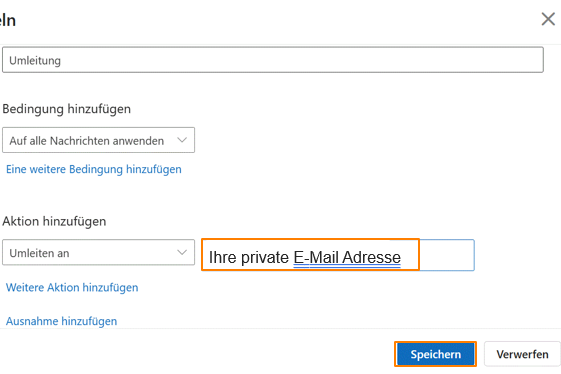 E-Mail Weiterleitung und Umleitung Schritt 6