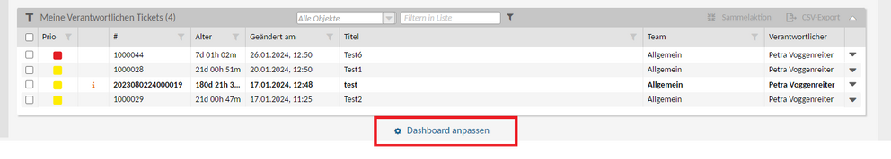 Dashboard anpassen