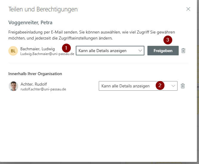 Kalender Freigeben - Person w&auml;hlen