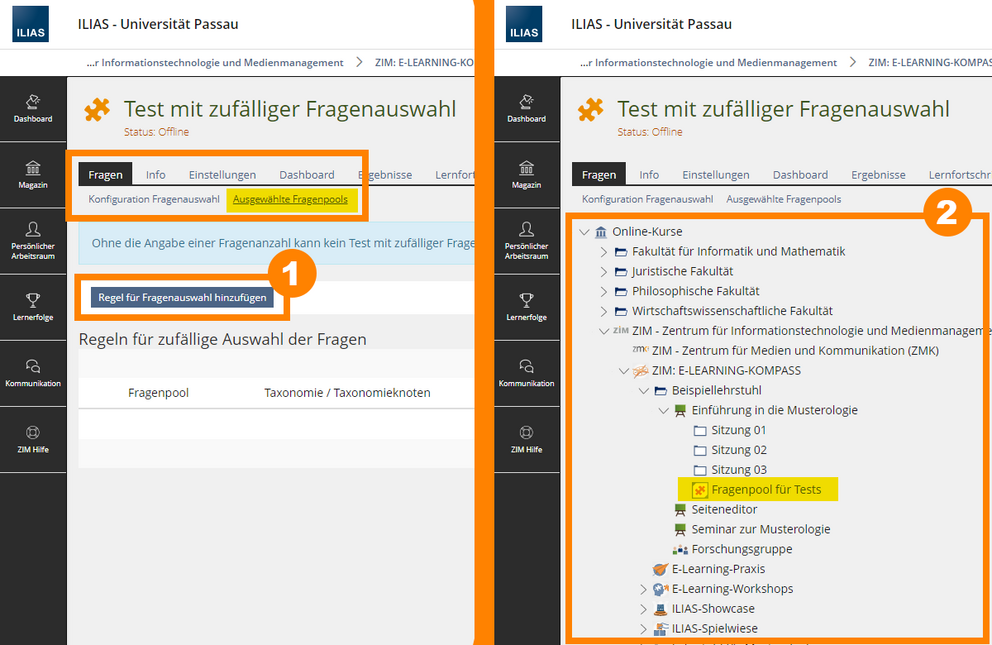 Fragepool zur Verknüpfung auswählen