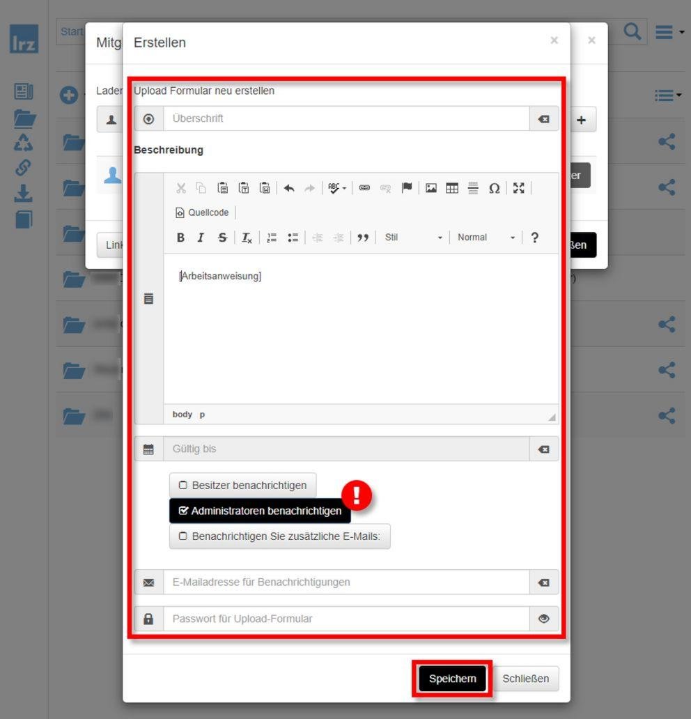 Upload Formular einrichten Upload Formular einrichten