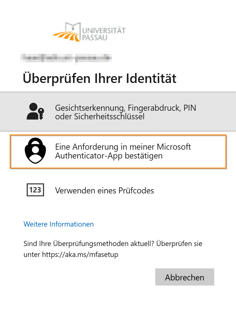 Anmelden mit Microsoft Authenticator App
