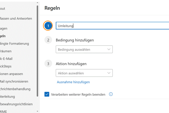 E-Mail Weiterleitung und Umleitung Schritt 3