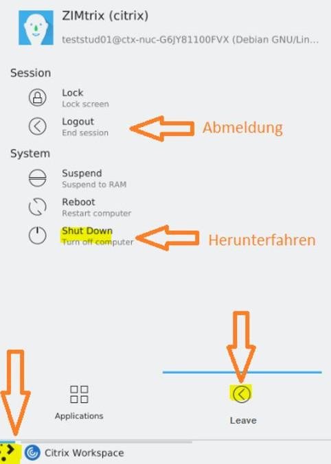 Citrix Herunterfahren Screenshot