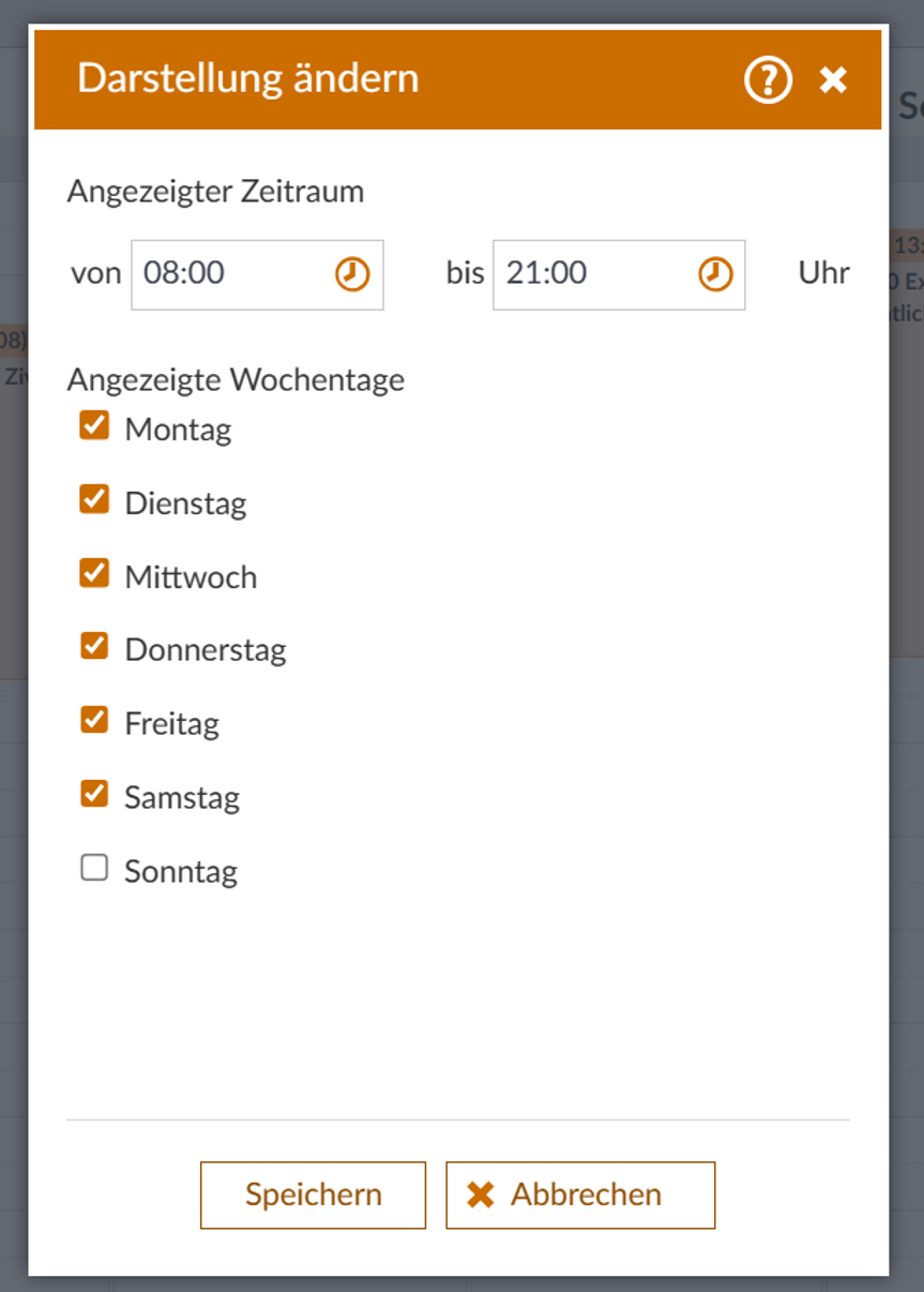 Darstellung &auml;ndern im Stundenplan