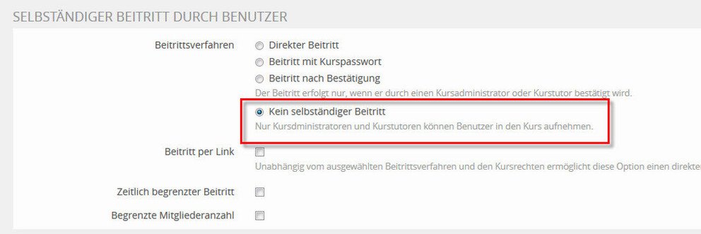 Kein selbst&auml;ndiger Beitritt ankreuzen