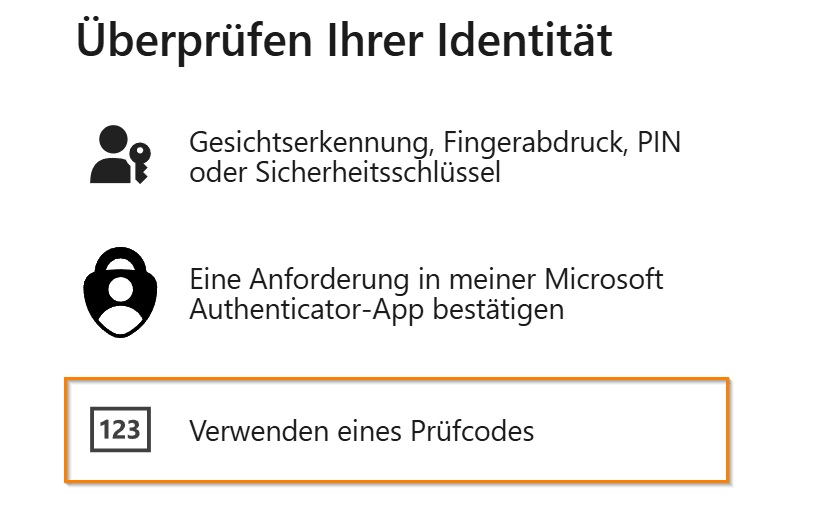 Sicherheitscode als Anmeldemethode auswählen