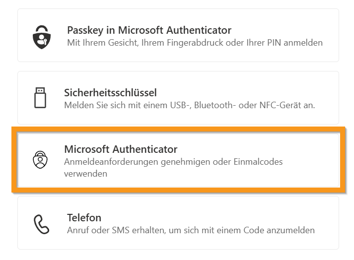 Authenticator App auswählen
