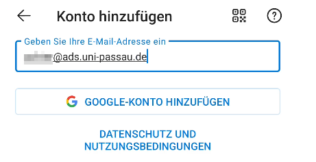 Outlook Mobile - Konto hinzuf&uuml;gen w&auml;hlen