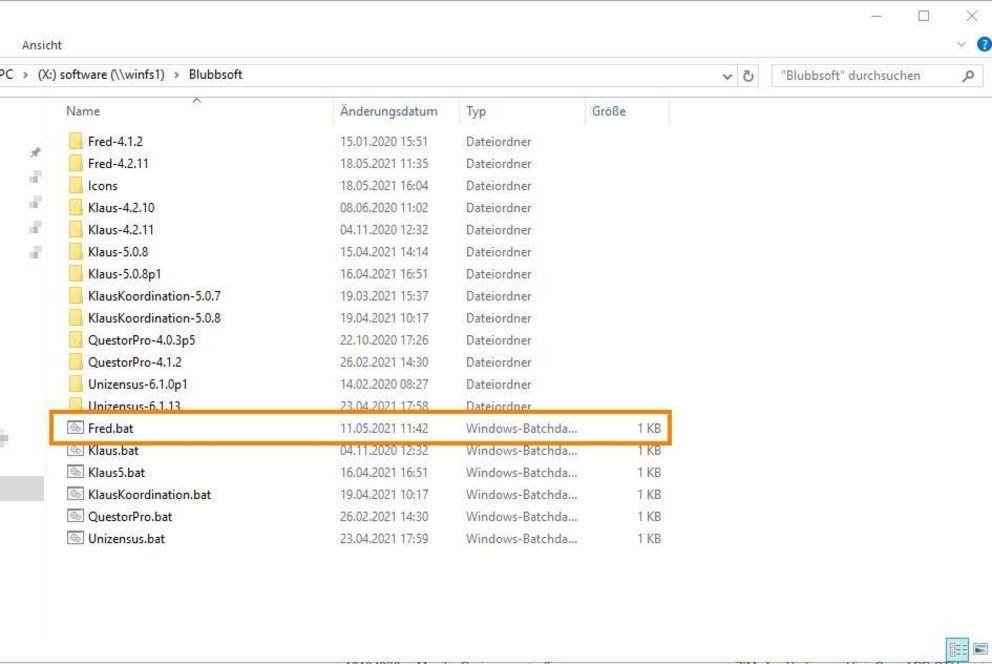 Im Ordner Blubbsoft Fred.bat öffnen